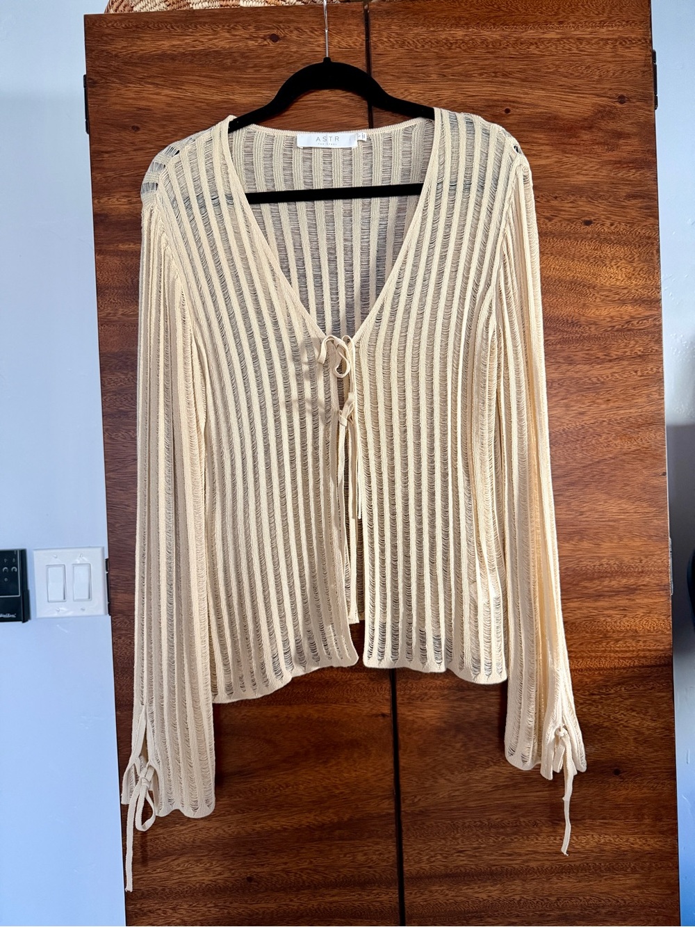 ASTR The Label - Open-Knit Tie-Front Cardigan - Size L